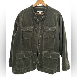 CJ Banks Plus Forest Green Wide Wale Corduroy Military Utility Cargo Jacket - 1X